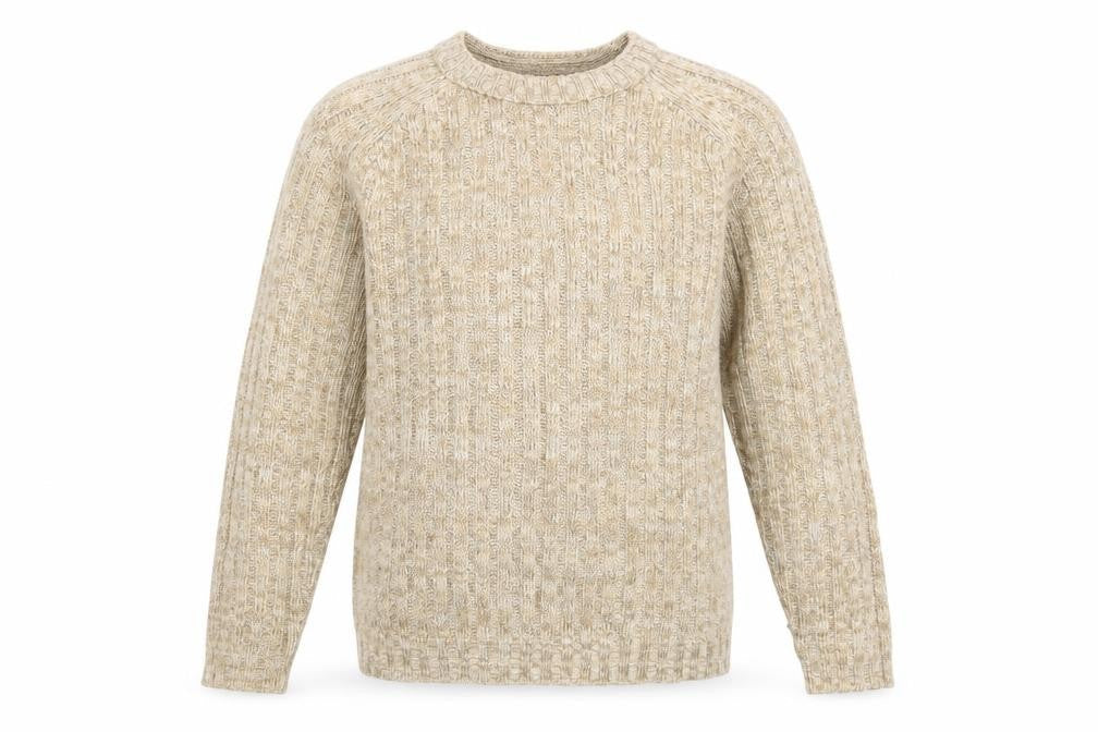 HIOS Knitwear Men Beige Wool Blend Crew Neck Pullover Jumper L