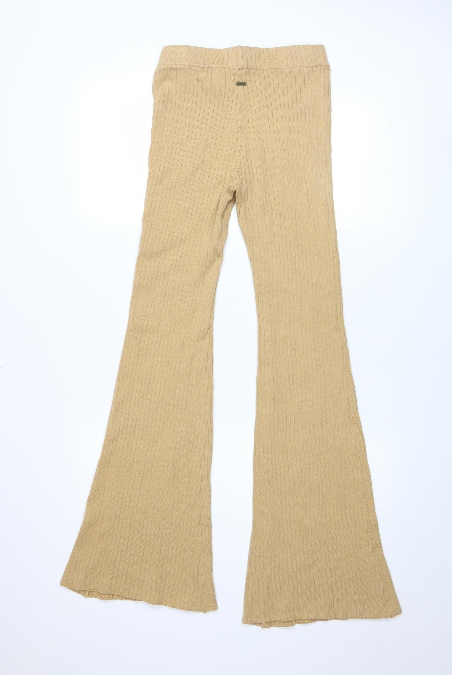 Ghanda Women’s Beige Ribbed Flared Trousers Size S Cotton Blend