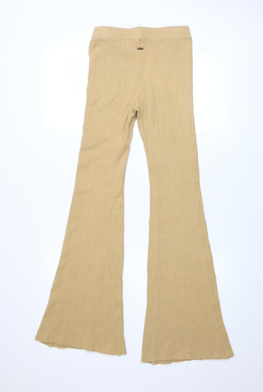 Ghanda Women’s Beige Ribbed Flared Trousers Size S Cotton Blend
