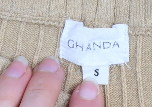 Ghanda Women’s Beige Ribbed Flared Trousers Size S Cotton Blend