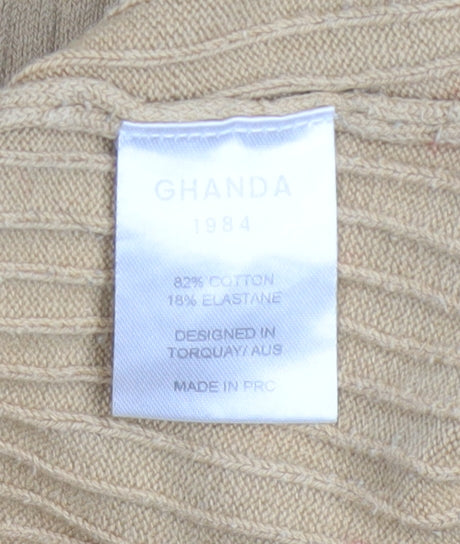 Ghanda Women’s Beige Ribbed Flared Trousers Size S Cotton Blend