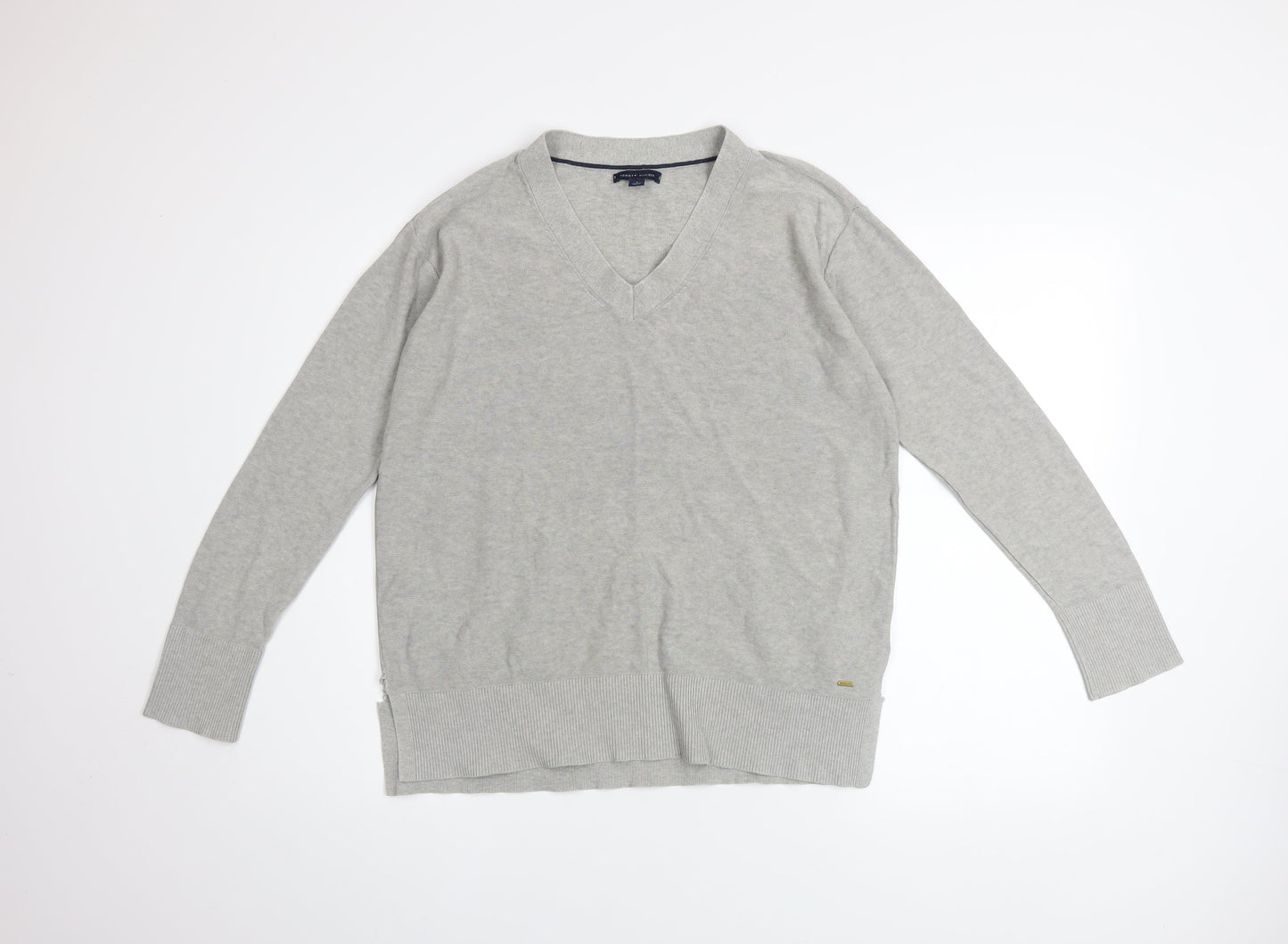 Tommy Hilfiger Men's Grey V-Neck Cotton Pullover Jumper M