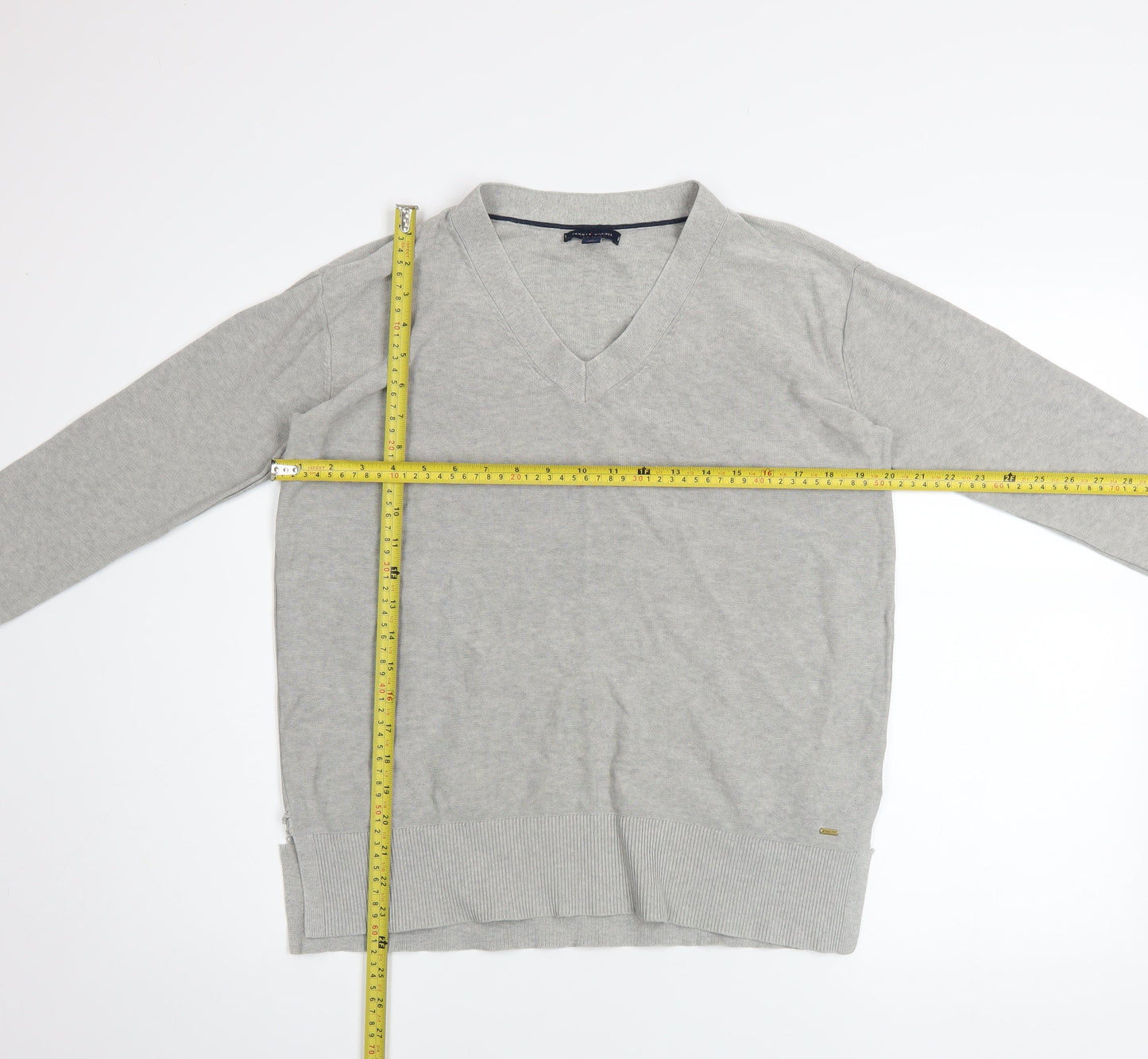 Tommy Hilfiger Men's Grey V-Neck Cotton Pullover Jumper M