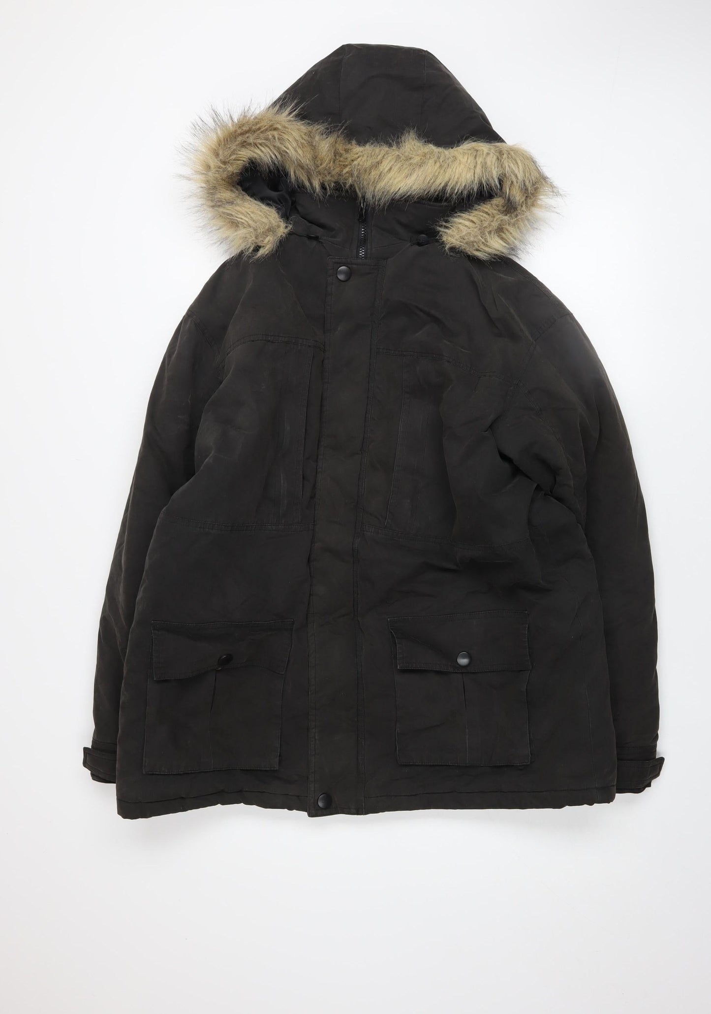 Cotton Traders Men's Black Fur Hooded Parka Jacket M