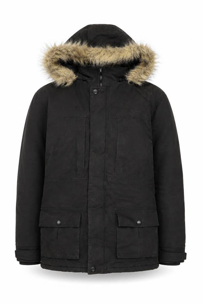 Cotton Traders Men's Black Fur Hooded Parka Jacket M