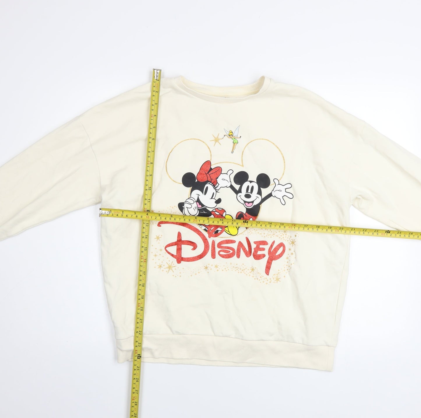 Disney 100 Women Cream Sweatshirt S Mickey Minnie Graphic Pullover