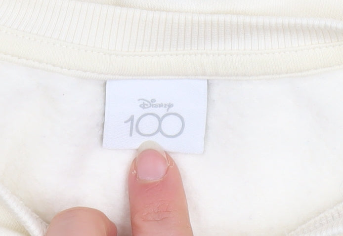 Disney 100 Women Cream Sweatshirt S Mickey Minnie Graphic Pullover