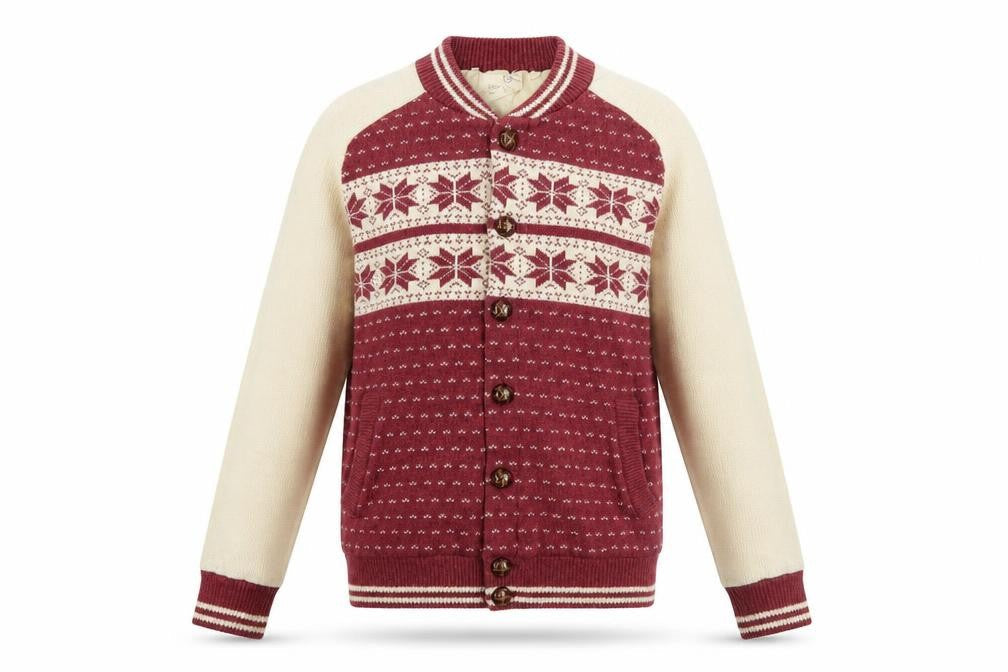 Brave Soul Men's Red Cream Fair Isle Varsity Jacket Size S