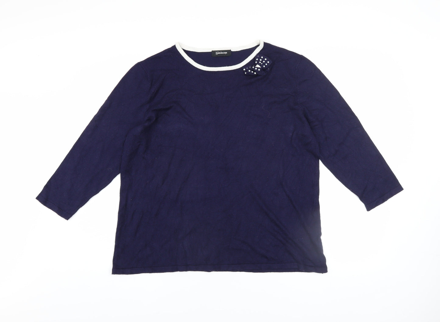Kaleidoscope Women’s Blue Crew Neck Bow Accent 3/4 Sleeve Jumper UK 20