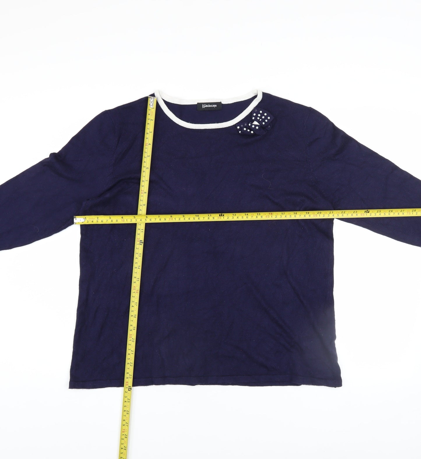 Kaleidoscope Women’s Blue Crew Neck Bow Accent 3/4 Sleeve Jumper UK 20