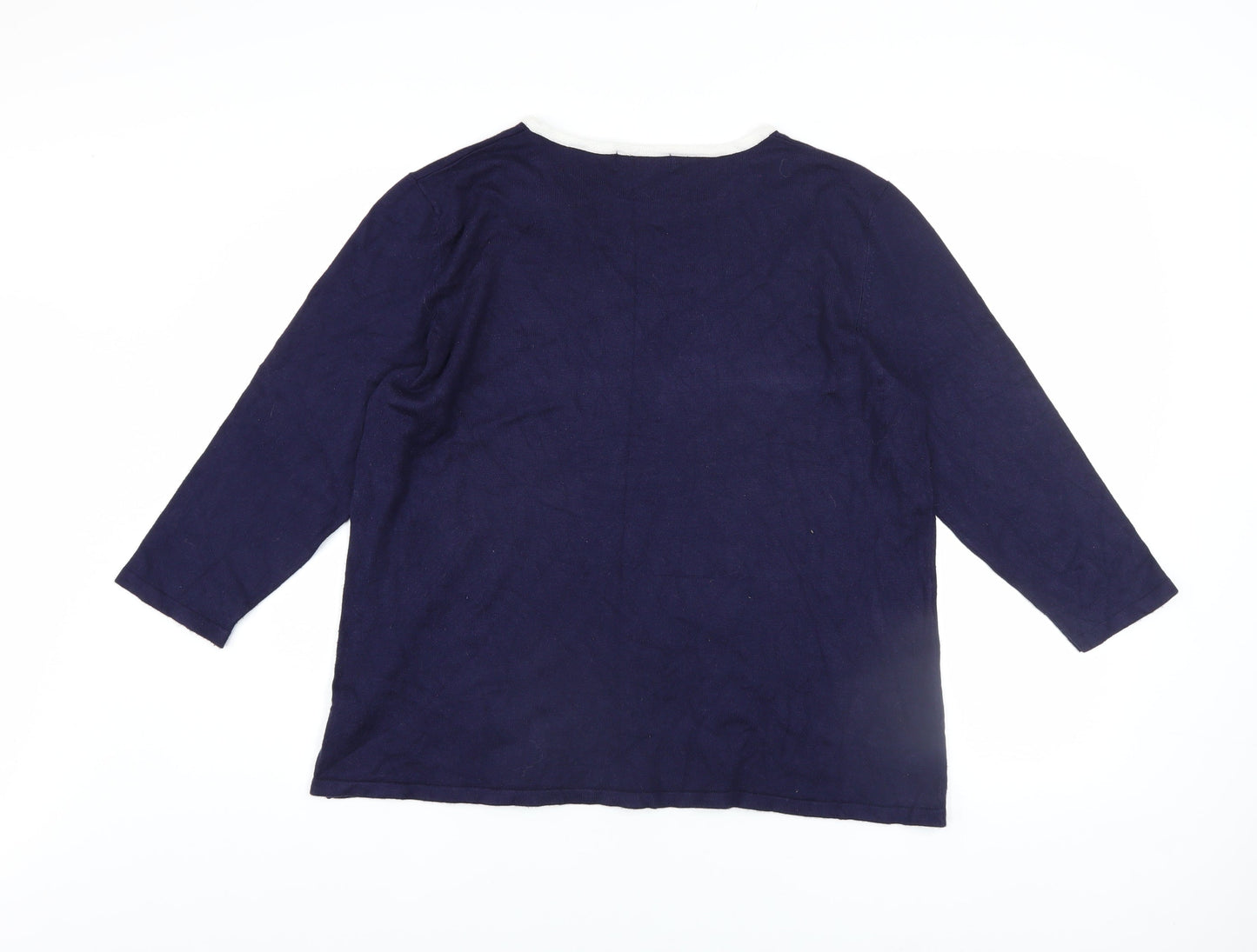Kaleidoscope Women’s Blue Crew Neck Bow Accent 3/4 Sleeve Jumper UK 20