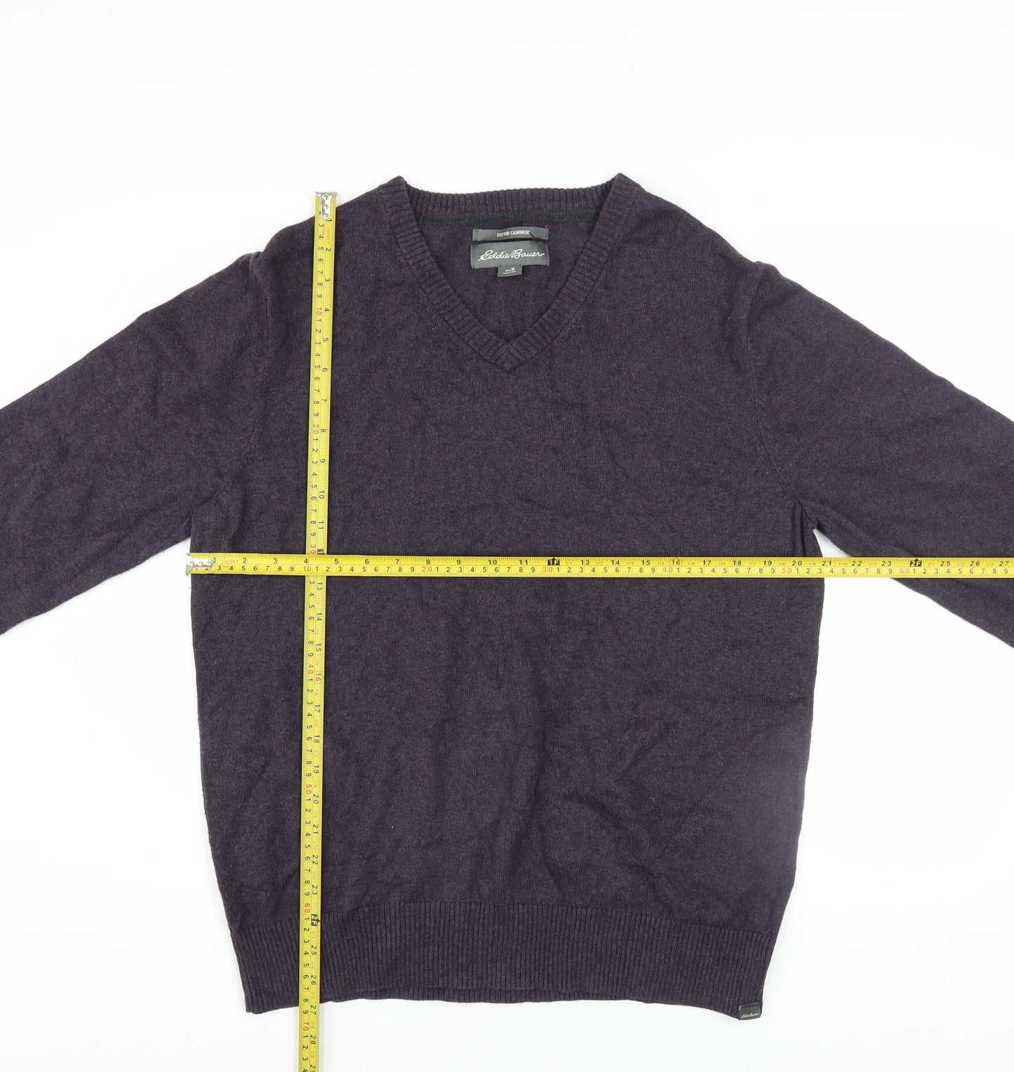 Eddie Bauer Men's Purple Cotton Cashmere V-Neck Jumper Medium
