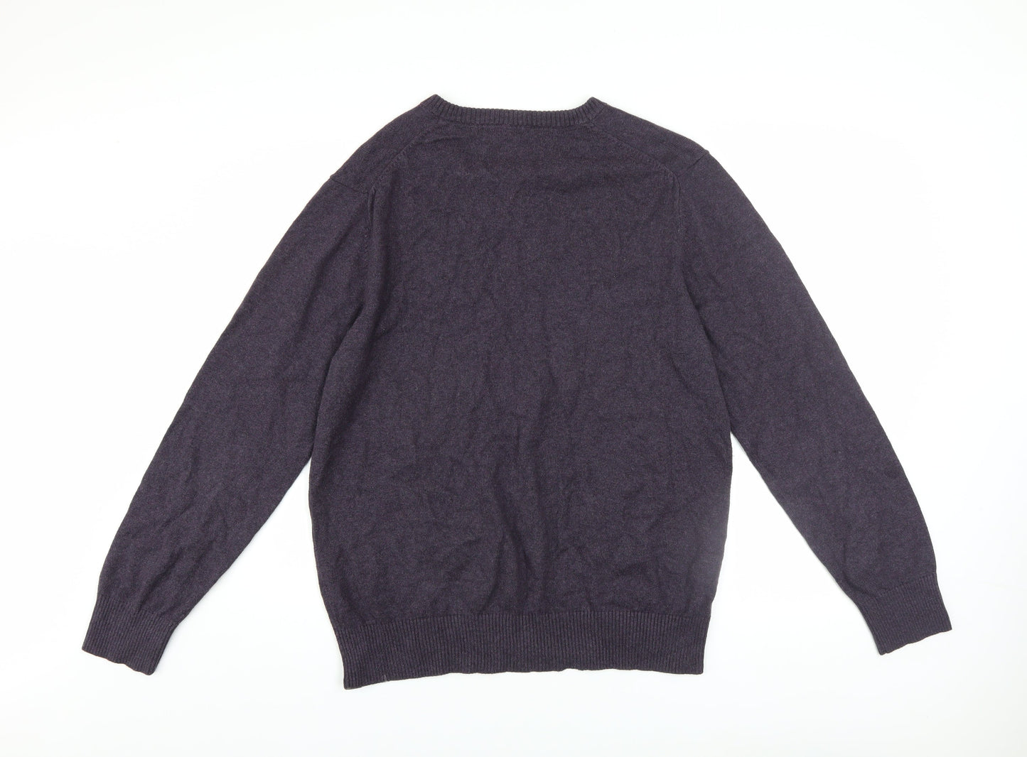 Eddie Bauer Men's Purple Cotton Cashmere V-Neck Jumper Medium