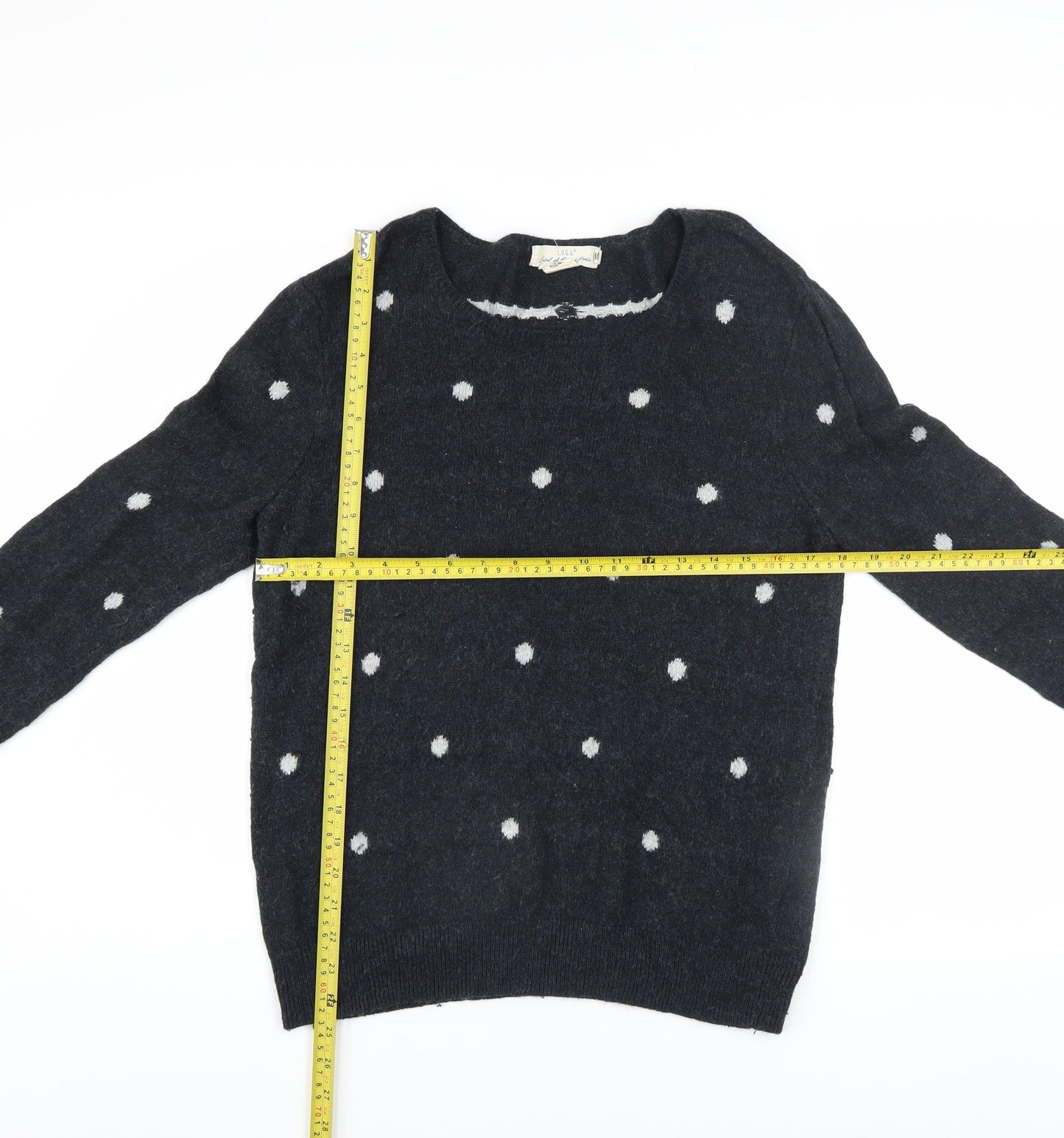 L.O.G.G. Womens Black Polka Dot Wool Blend Crew Neck Jumper Size M
