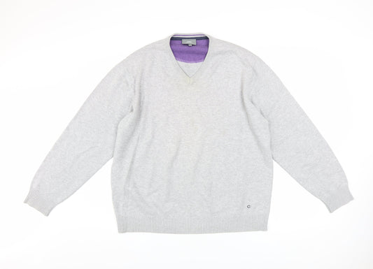 Peter Gribby Men's Grey 2XL V-Neck Cotton Jumper