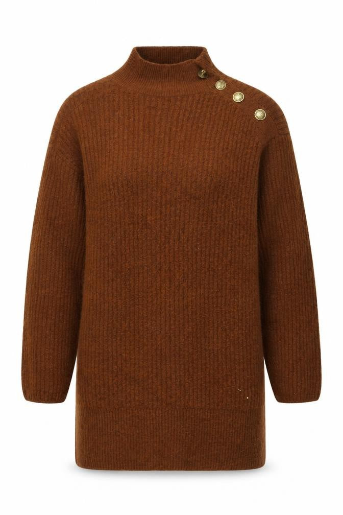 River Island Womens Brown Mock Neck Button Jumper XS