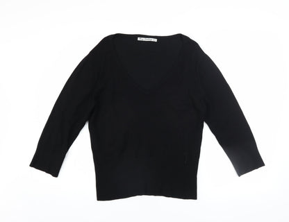 Bay Womens Black V-Neck Knit Pullover Jumper Size 14