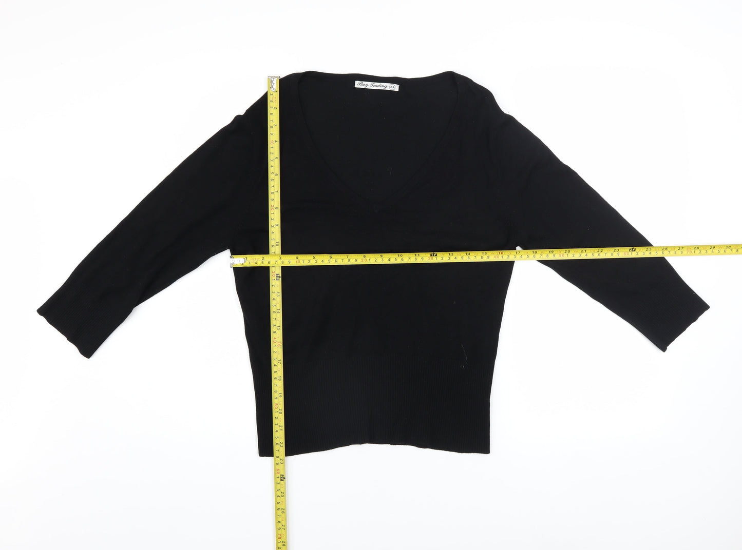 Bay Trading Womens Black V-Neck Knit Pullover Jumper Size 14