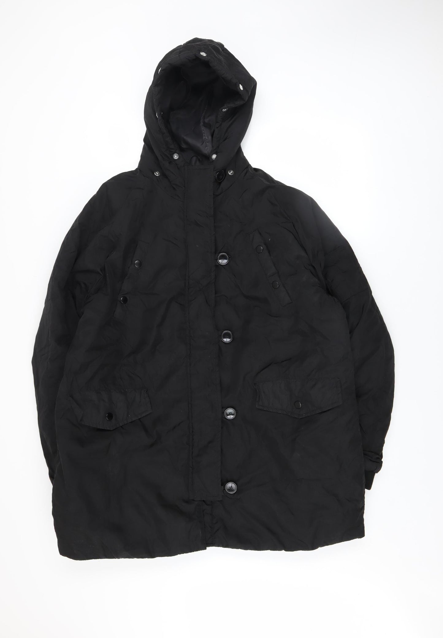 Boohoo Women's Black Long Hooded Puffer Jacket UK 12