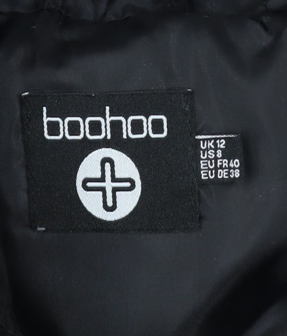 Boohoo Women's Black Long Hooded Puffer Jacket UK 12