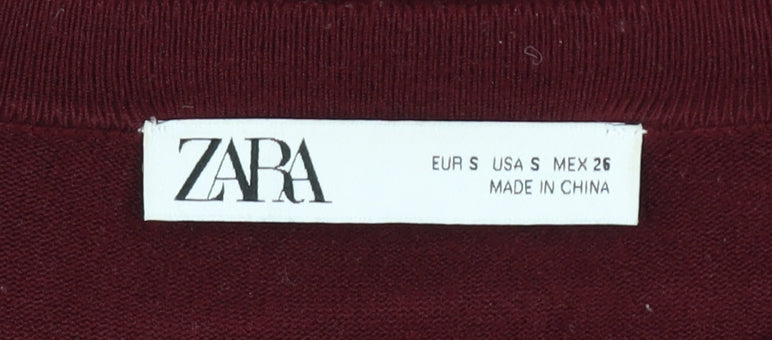 ZARA Women Red Crew Neck Long Sleeve Pullover Jumper Size S