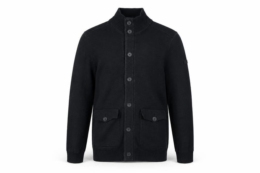 Ben Sherman Men's Black Cotton Button Cardigan M High Neck Knit Jumper