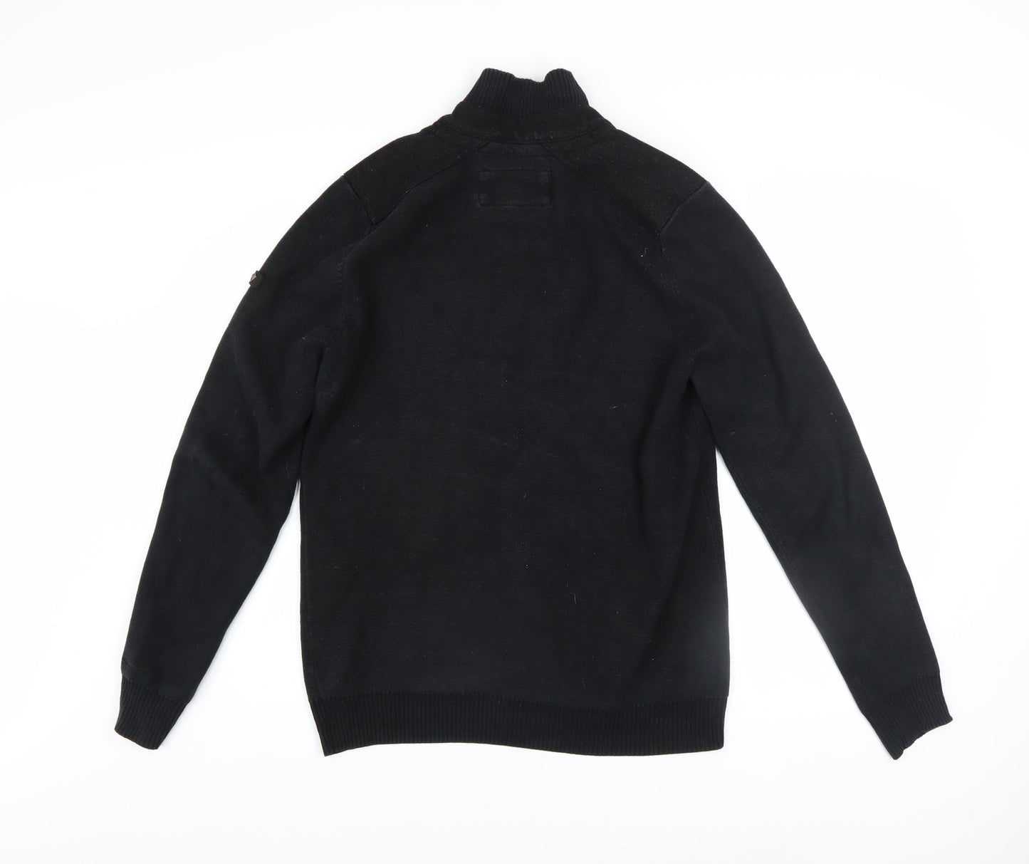 Ben Sherman Men's Black Cotton Button Cardigan M High Neck Knit Jumper
