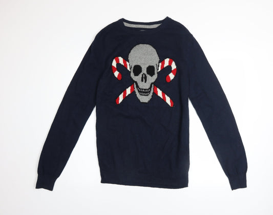 Aéropostale Men's Blue Skull Candy Cane Pullover Jumper Size S
