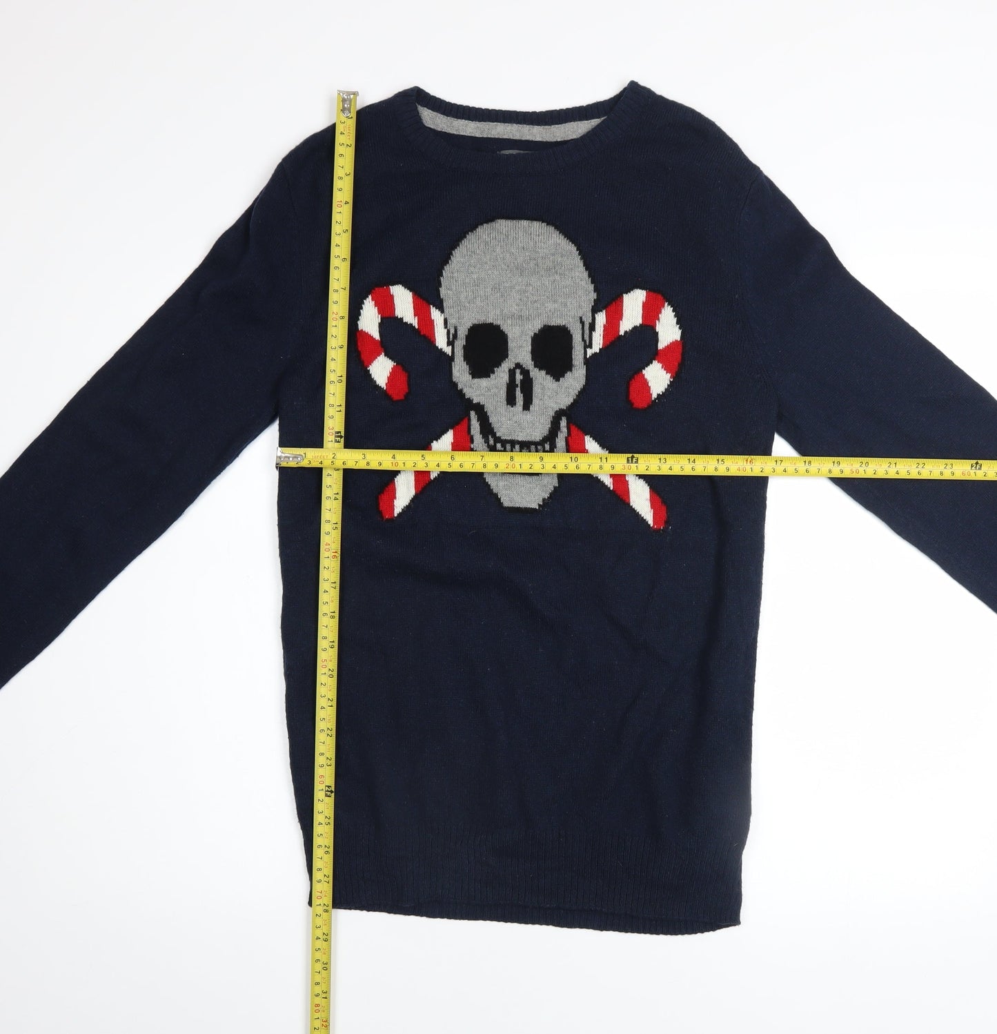 Aéropostale Men's Blue Skull Candy Cane Pullover Jumper Size S