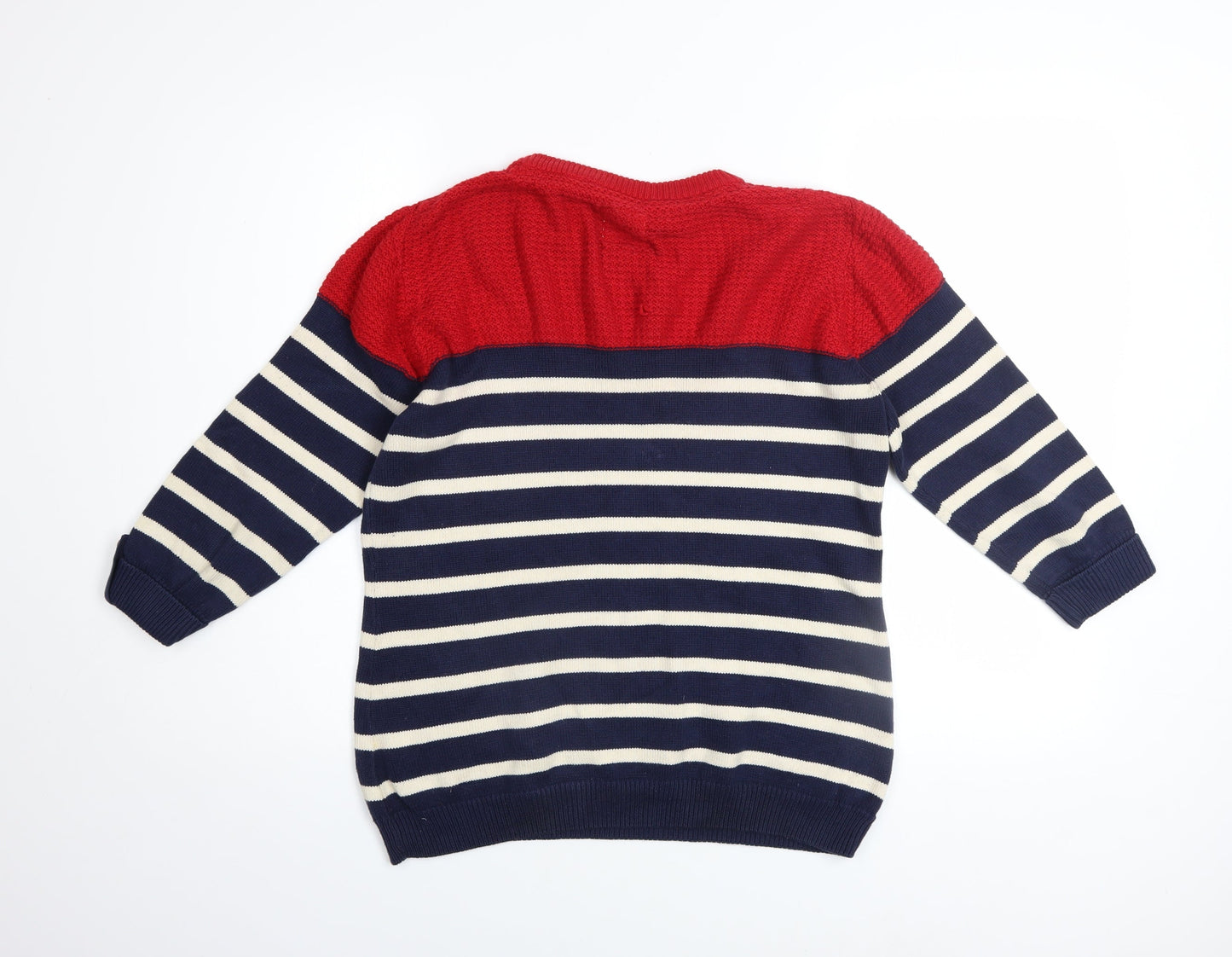 Country Rose Women Red Navy Striped Cotton Crew Neck Jumper M