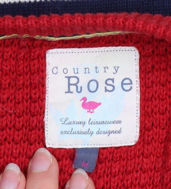 Country Rose Women Red Navy Striped Cotton Crew Neck Jumper M