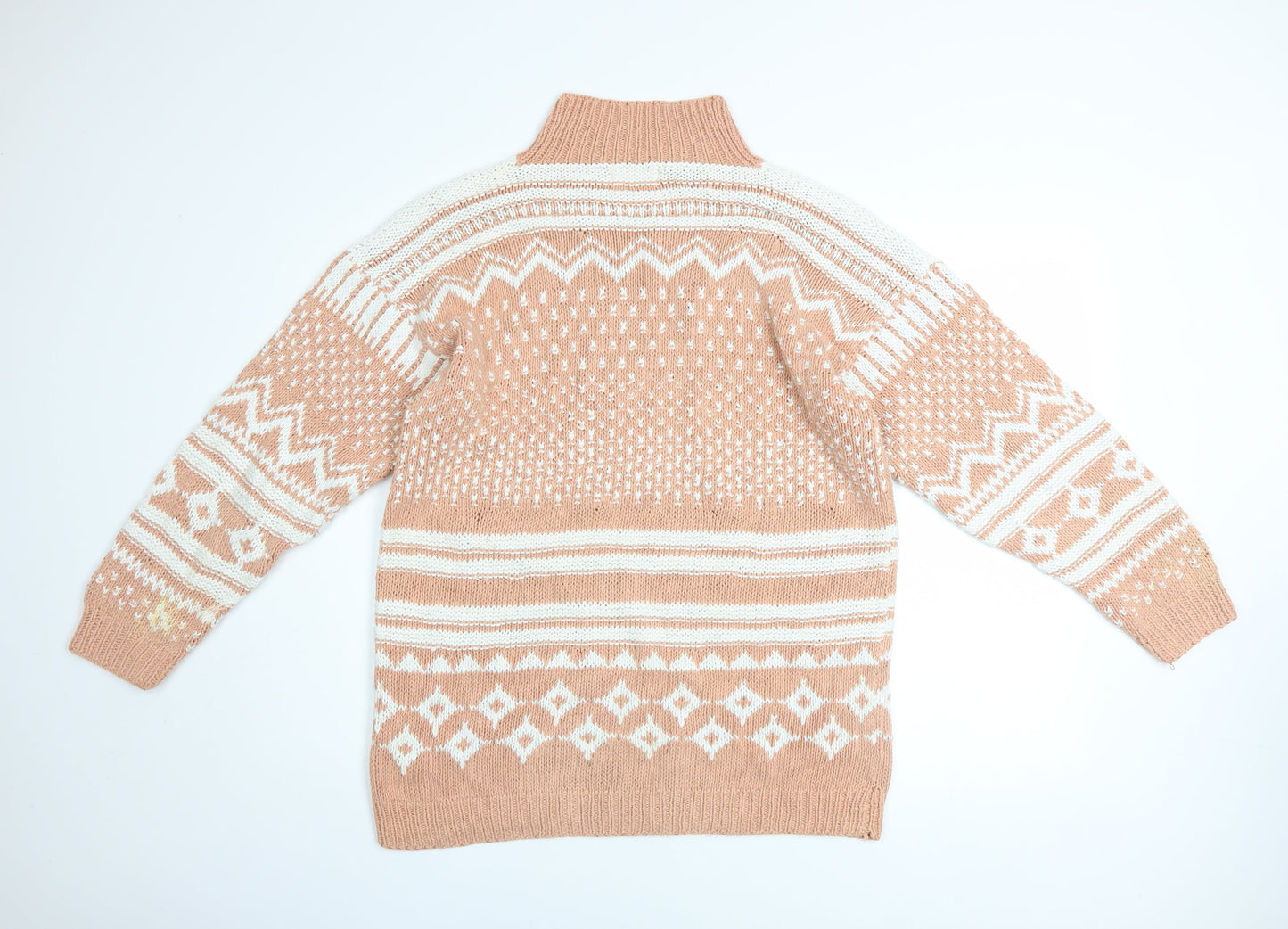 Dash Women Beige Fair Isle Roll Neck Chunky Knit Jumper Size M