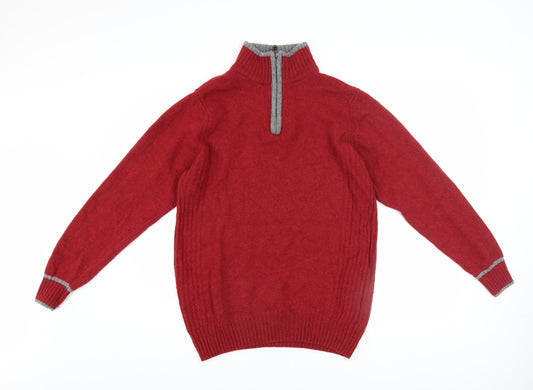 Next Men's Red Wool Blend 1/2 Zip Jumper Size S