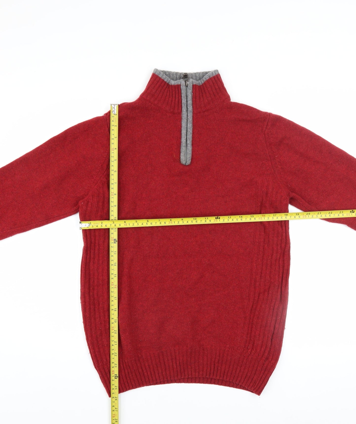 Next Men's Red Wool Blend 1/2 Zip Jumper Size S