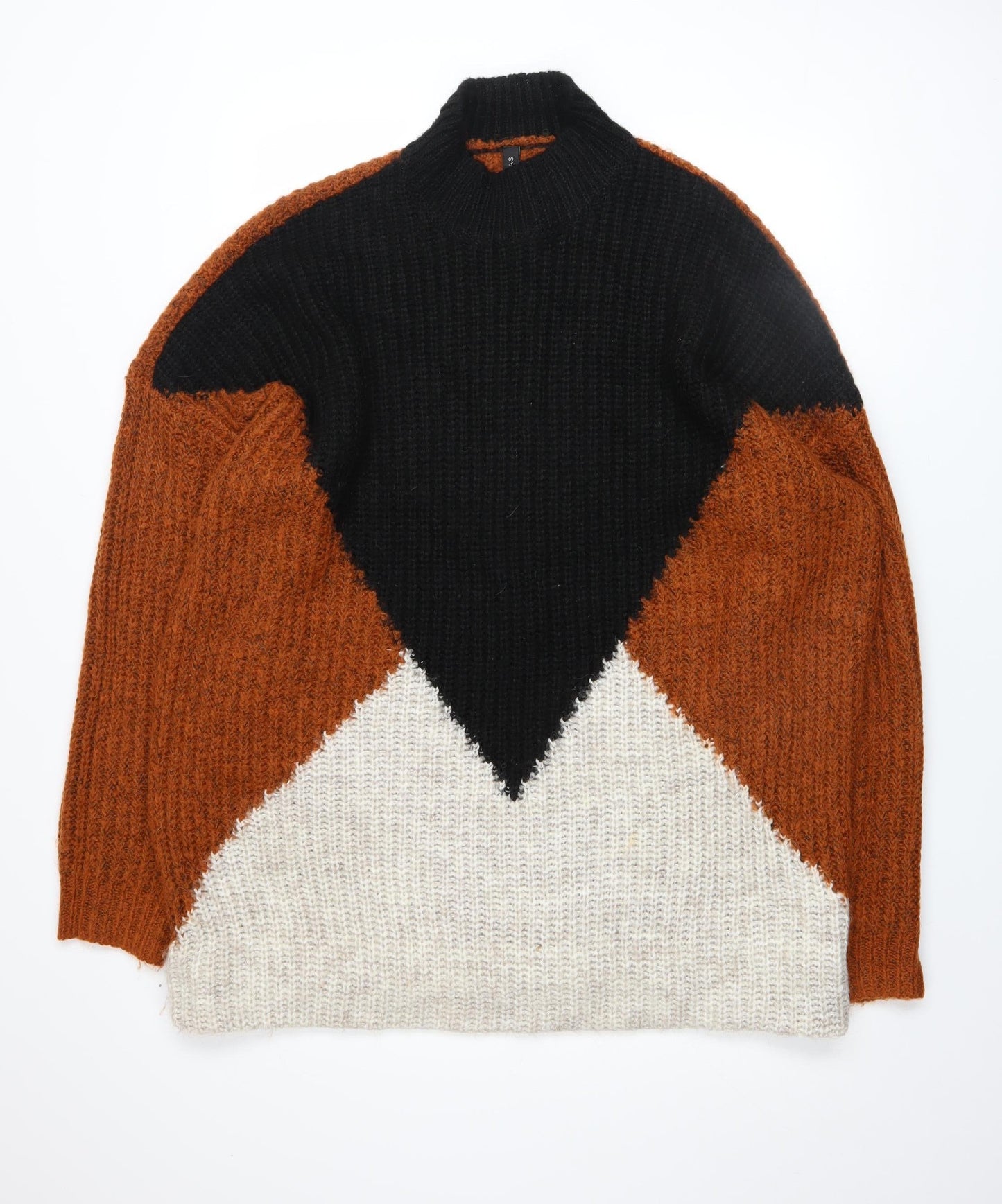Y.A.S Unisex Black Brown Ivory Chunky Knit High Neck Jumper XL