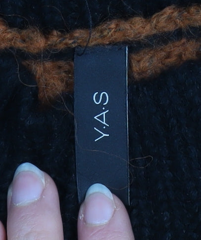 Y.A.S Unisex Black Brown Ivory Chunky Knit High Neck Jumper XL