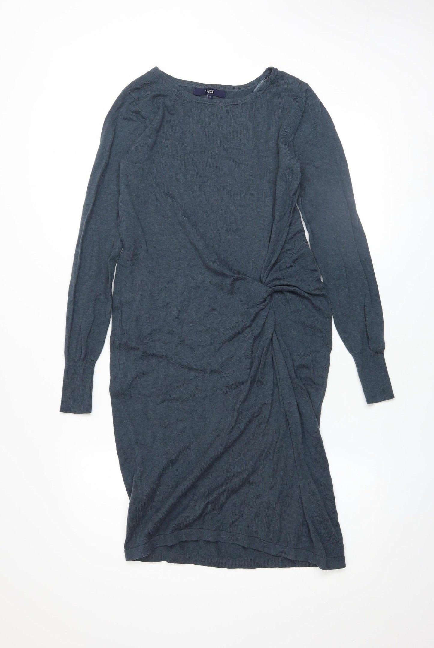 Next Women Grey Long Sleeve Ruched Bodycon Knit Dress Size 8