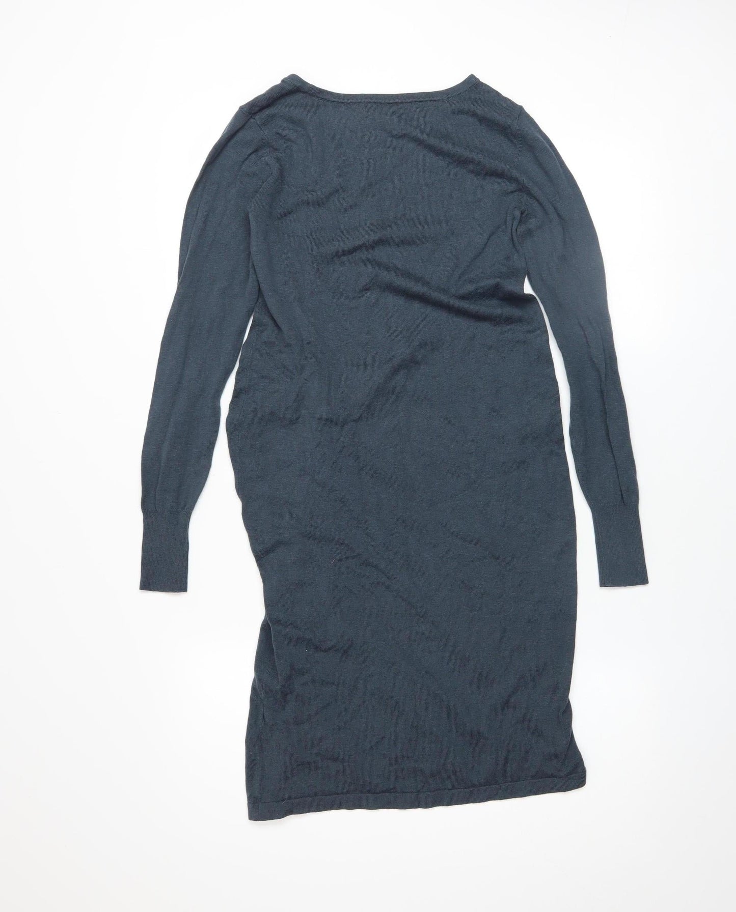 Next Women Grey Long Sleeve Ruched Bodycon Knit Dress Size 8