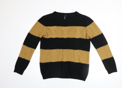 Forever 21 Women’s Black Beige Striped Cable Knit Jumper Medium