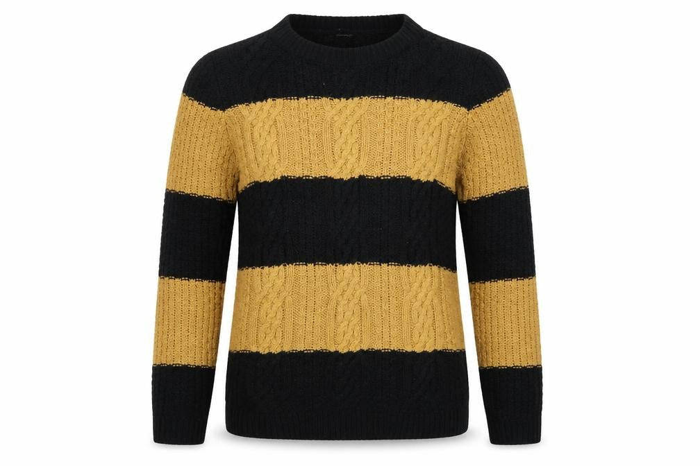 Forever 21 Women’s Black Beige Striped Cable Knit Jumper Medium