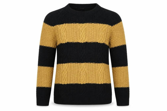 Forever 21 Women’s Black Beige Striped Cable Knit Jumper Medium