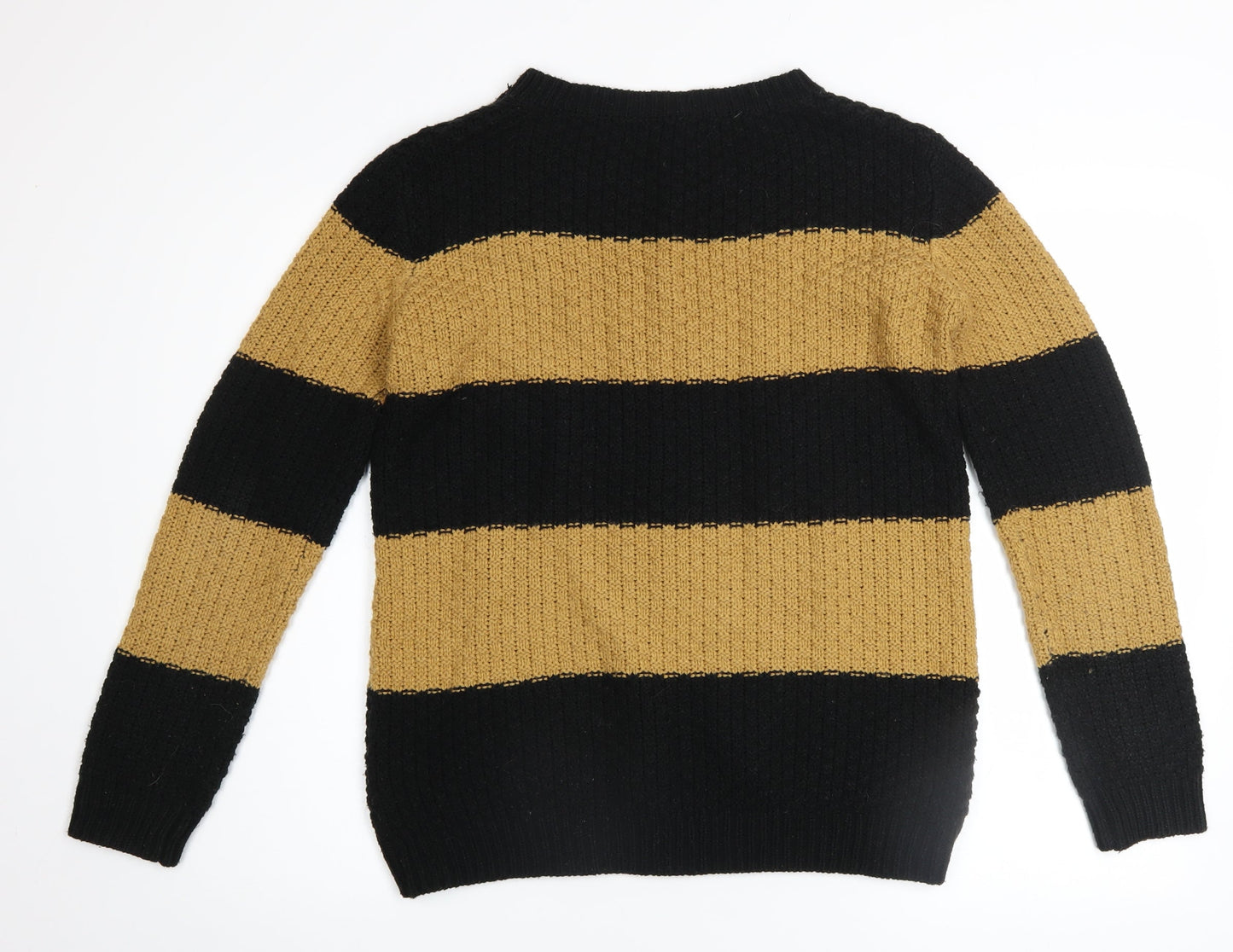 Forever 21 Women’s Black Beige Striped Cable Knit Jumper Medium