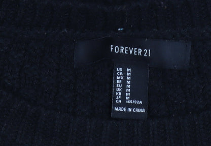 Forever 21 Women’s Black Beige Striped Cable Knit Jumper Medium