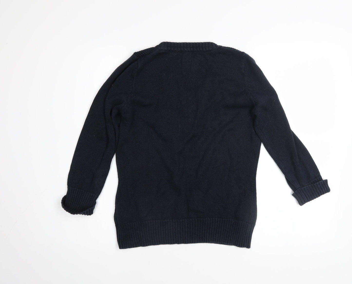 Marks and Spencer Women's Blue V-Neck Cotton Jumper Size 14