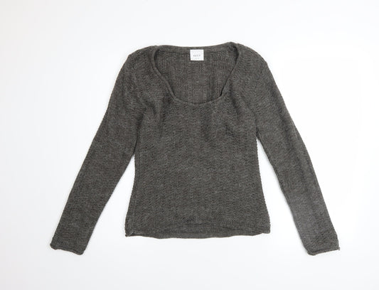 Next Women Grey Open-Knit Scoop Neck Jumper UK 14