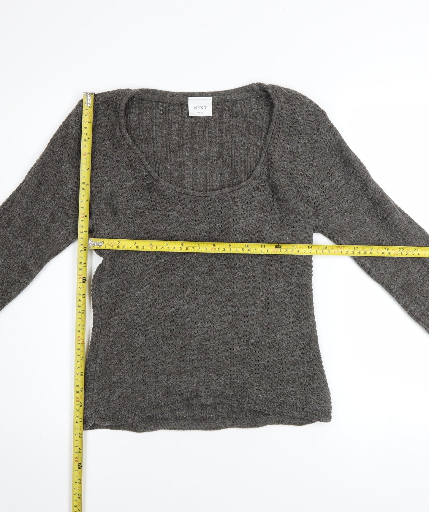 Next Women Grey Open-Knit Scoop Neck Jumper UK 14