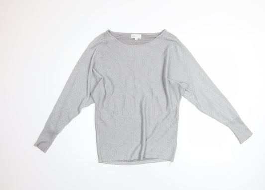 Apricot Women’s Grey Metallic Knit Boat Neck Pullover Jumper Size 8