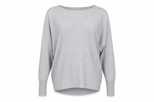 Apricot Women’s Grey Metallic Knit Boat Neck Pullover Jumper Size 8