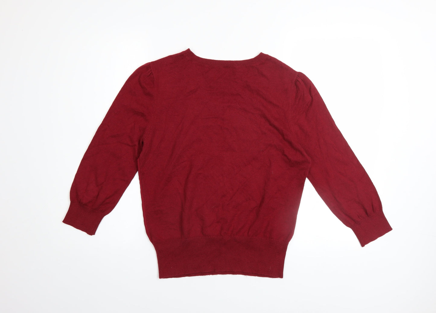 Oasis Women’s Red Floral Embroidered 3/4 Sleeve Pullover Jumper Size 12