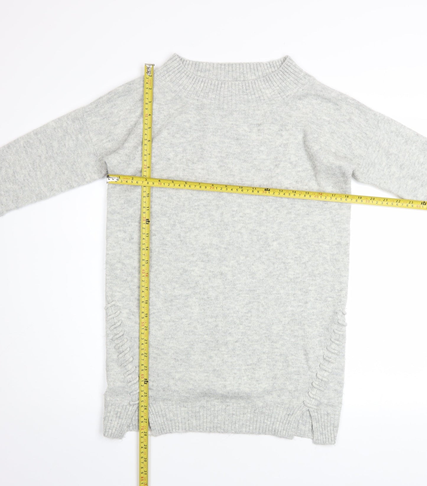 Miss Selfridge Petites Grey Knit Crew Neck Long Sleeve Jumper UK 10